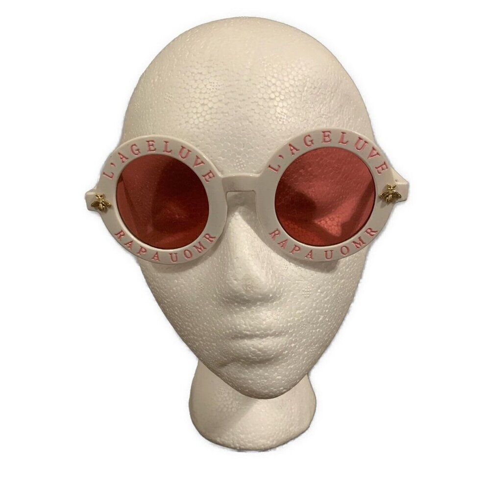 Womens White Pink Round L’ageluve Rapauomr Sunglasses #30